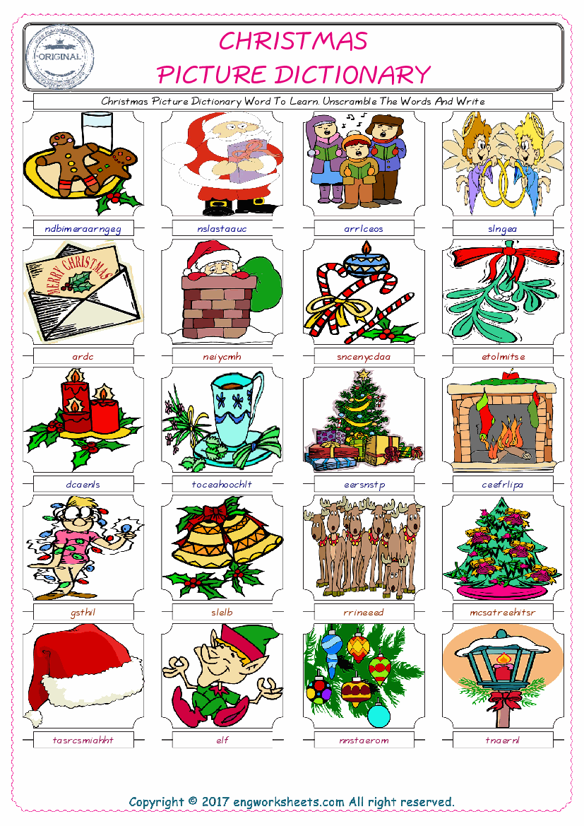  Christmas ESL Worksheets For kids, the exercise worksheet of finding the words given complexly and supplying the correct one. 